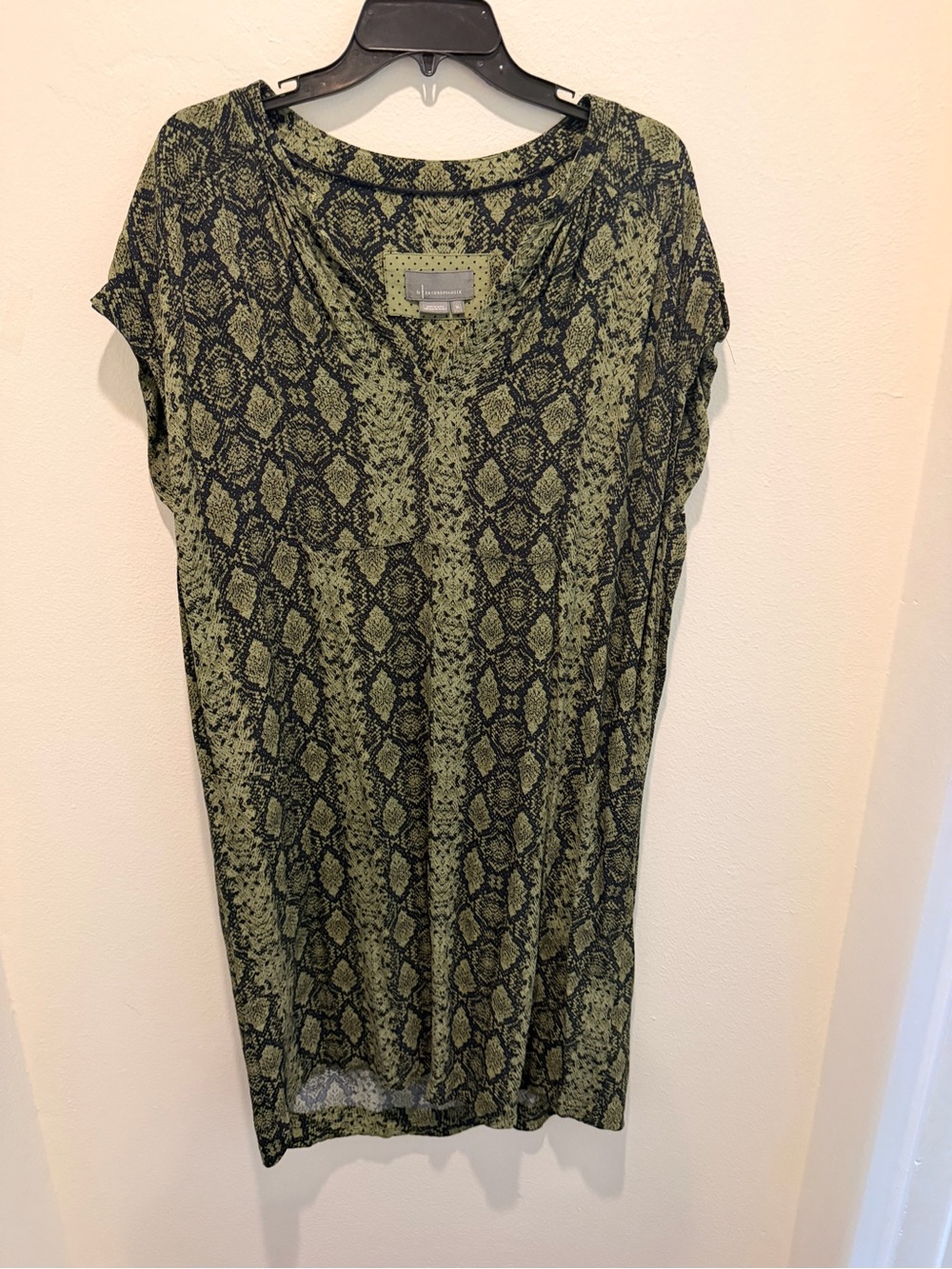 Anthropologie Olive and Black Snake-Print Short Sleeve Tunic